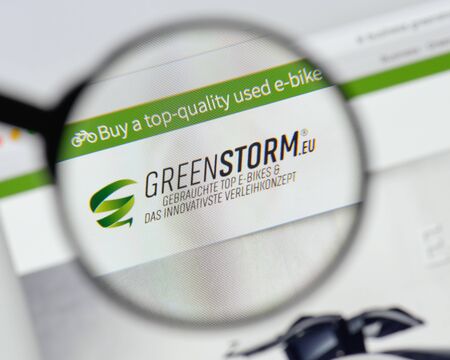 Milan, Italy - August 20, 2018: Greenstorm mobility website homepage. Greenstorm mobility logo visible.のeditorial素材