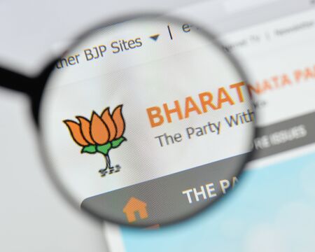 Milan, Italy - August 20, 2018: Bharatiya Janata Party website homepage. Bharatiya Janata Party logo visible.のeditorial素材