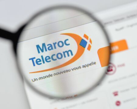 Milan, Italy - August 20, 2018: Maroc Telecom website homepage. Maroc Telecom logo visible.のeditorial素材