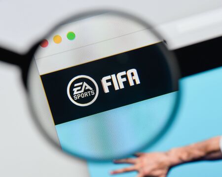 Milan, Italy - August 20, 2018: FIFA 18 website homepage. FIFA 18 logo visible.のeditorial素材