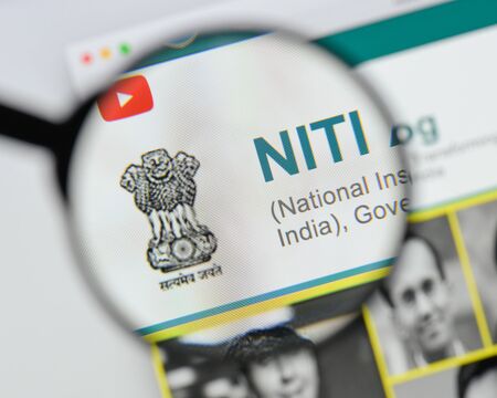 Milan, Italy - August 20, 2018: NITI Aayog website homepage. NITI Aayog logo visible.のeditorial素材
