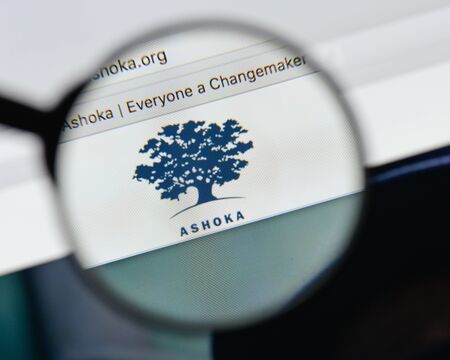Milan, Italy - August 20, 2018: Ashoka website homepage. Ashoka logo visible.のeditorial素材