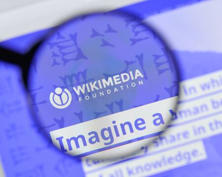 Milan, Italy - August 20, 2018: Wikimedia Foundation website homepage. Wikimedia Foundation logo visible.のeditorial素材