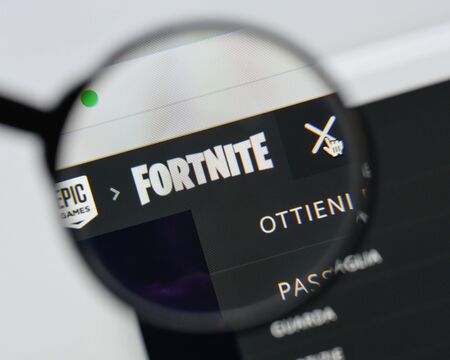 Milan, Italy - August 20, 2018: Fortnite Battle Royale website homepage. Fortnite Battle Royale logo visible.のeditorial素材