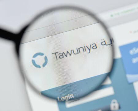 Milan, Italy - August 20, 2018: Tawuniya website homepage. Tawuniya logo visible.のeditorial素材