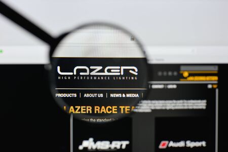 Milan, Italy - August 20, 2018: Lazer Lamps website homepage. Lazer Lamps logo visible.のeditorial素材