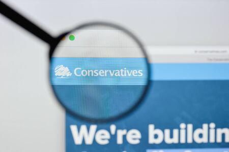 Milan, Italy - August 20, 2018: Conservative Party website homepage. Conservative Party logo visible.のeditorial素材