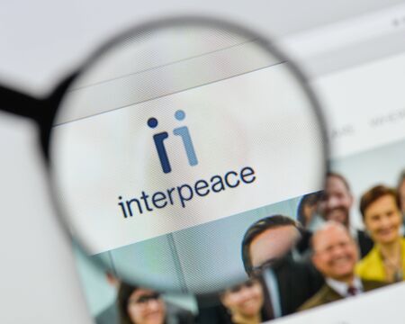 Milan, Italy - August 20, 2018: Interpeace website homepage. Interpeace logo visible.のeditorial素材