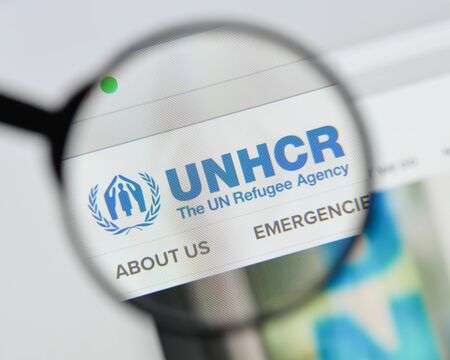 Milan, Italy - August 20, 2018: UN Refugee Agency website homepage. UN Refugee Agency logo visible.のeditorial素材