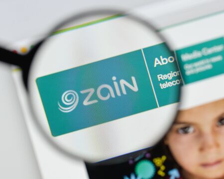 Milan, Italy - August 20, 2018: Zain Group website homepage. Zain Group logo visible.のeditorial素材