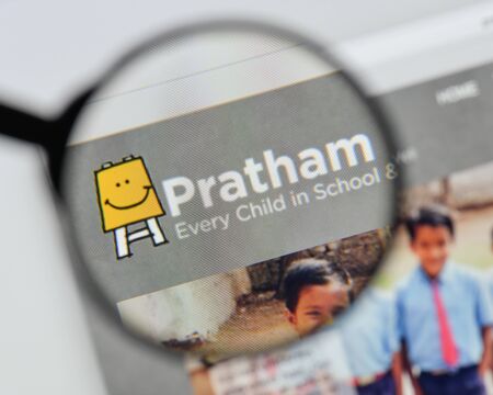 Milan, Italy - August 20, 2018: Pratham website homepage. Pratham logo visible.のeditorial素材