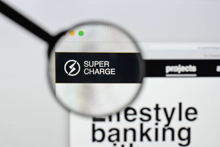 Milan, Italy - August 20, 2018: Supercharge website homepage. Supercharge logo visible.のeditorial素材