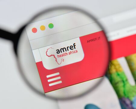 Milan, Italy - August 20, 2018: AMREF website homepage. AMREF logo visible.のeditorial素材