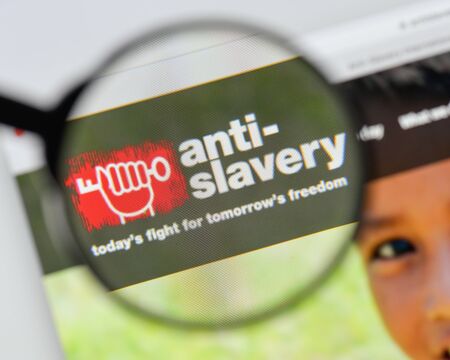 Milan, Italy - August 20, 2018: Anti-Slavery International website homepage. Anti-Slavery International logo visible.のeditorial素材