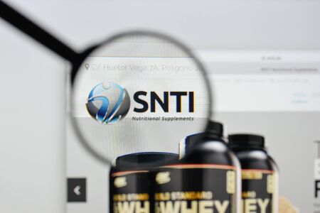 Milan, Italy - August 20, 2018: SNTI Nutritional Suplements website homepage. SNTI Nutritional Suplements logo visible.のeditorial素材