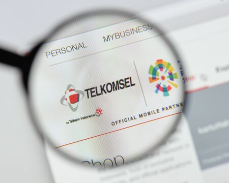 Milan, Italy - August 20, 2018: Telkomsel website homepage. Telkomsel logo visible.のeditorial素材