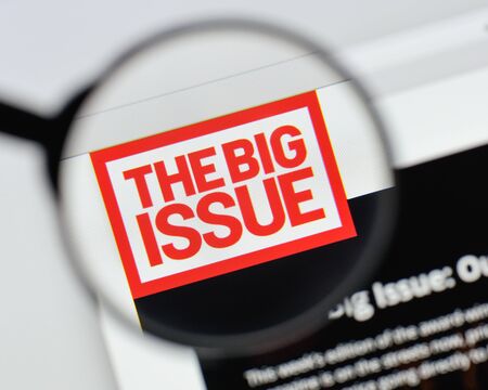 Milan, Italy - August 20, 2018: The Big Issue website homepage. The Big Issue logo visible.のeditorial素材