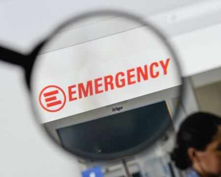 Milan, Italy - August 20, 2018: emergency website homepage. emergency logo visible.のeditorial素材