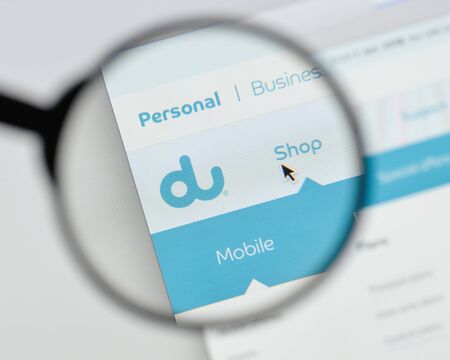 Milan, Italy - August 20, 2018: du website homepage. du logo visible.のeditorial素材