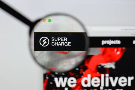 Milan, Italy - August 20, 2018: Supercharge website homepage. Supercharge logo visible.のeditorial素材