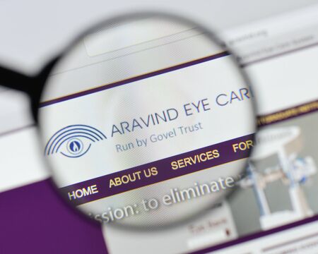 Milan, Italy - August 20, 2018: Aravind Eye Care System website homepage. Aravind Eye Care System logo visible.のeditorial素材