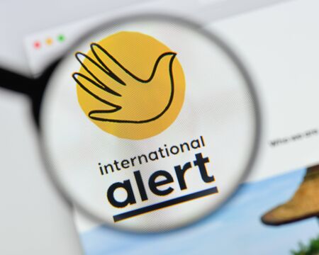 Milan, Italy - August 20, 2018: International Alert website homepage. International Alert logo visible.のeditorial素材