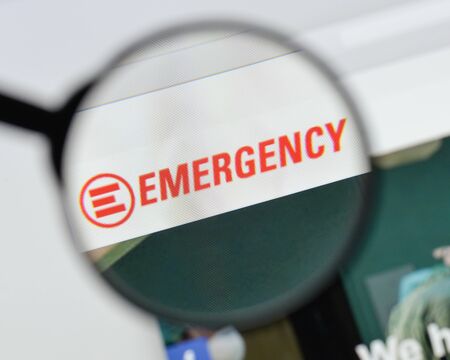 Milan, Italy - August 20, 2018: emergency website homepage. emergency logo visible.のeditorial素材