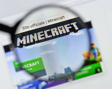 Milan, Italy - August 20, 2018: Minecraft website homepage. Minecraft logo visible.のeditorial素材