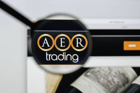 Milan, Italy - August 20, 2018: AER Trading website homepage. AER Trading logo visible.のeditorial素材
