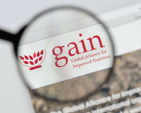 Milan, Italy - August 20, 2018: GAIN website homepage. GAIN logo visible.のeditorial素材