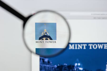 Milan, Italy - August 20, 2018: Mint Tower website homepage. Mint Tower logo visible.のeditorial素材