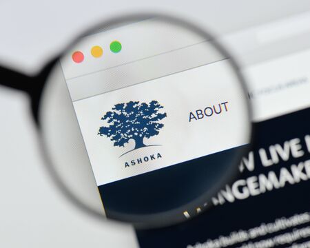 Milan, Italy - August 20, 2018: Ashoka website homepage. Ashoka logo visible.のeditorial素材