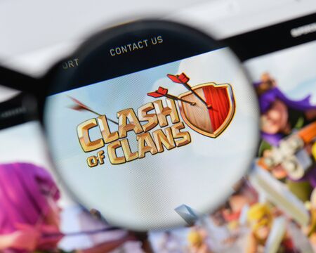 Milan, Italy - August 20, 2018: Clash Of Clans website homepage. Clash Of Clans logo visible.のeditorial素材