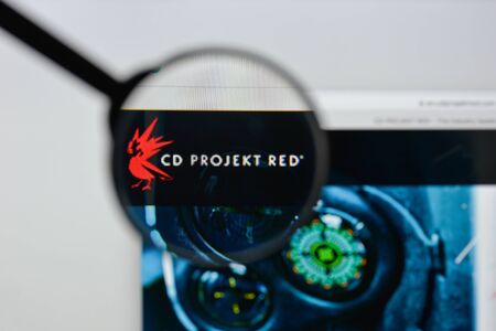 Milan, Italy - August 20, 2018: CD PROJEKT website homepage. CD PROJEKT logo visible.のeditorial素材