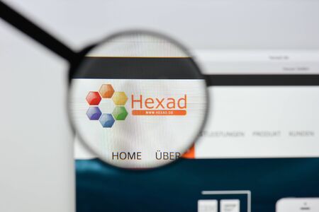 Milan, Italy - August 20, 2018: Hexad website homepage. Hexad logo visible.のeditorial素材