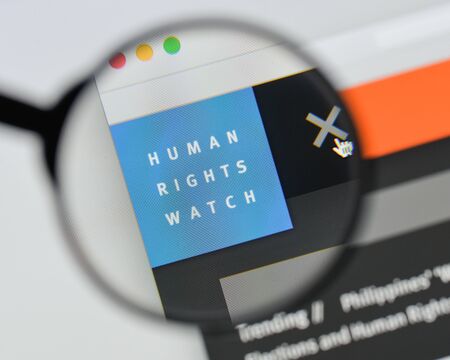 Milan, Italy - August 20, 2018: Human Rights Watch website homepage. Human Rights Watch logo visible.のeditorial素材