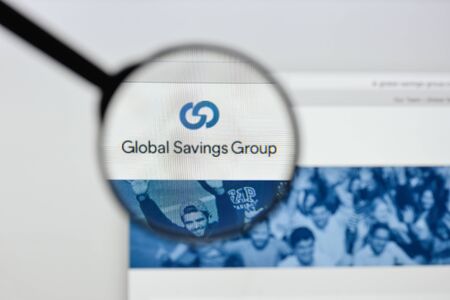 Milan, Italy - August 20, 2018: Global Savings Group website homepage. Global Savings Group logo visible.のeditorial素材