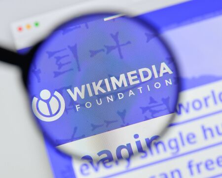 Milan, Italy - August 20, 2018: Wikimedia Foundation website homepage. Wikimedia Foundation logo visible.のeditorial素材