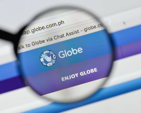 Milan, Italy - August 20, 2018: Globe Telecom website homepage. Globe Telecom logo visible.のeditorial素材