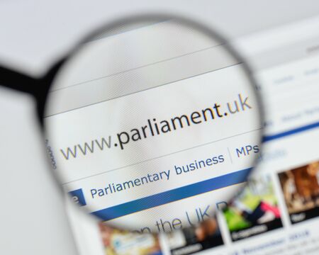 Milan, Italy - August 20, 2018: UK Parliament website homepage. UK Parliament logo visible.のeditorial素材