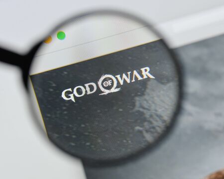 Milan, Italy - August 20, 2018: God Of War website homepage. God Of War logo visible.のeditorial素材