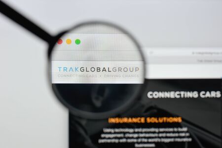 Milan, Italy - August 20, 2018: Trak Global Group website homepage. Trak Global Group logo visible.のeditorial素材