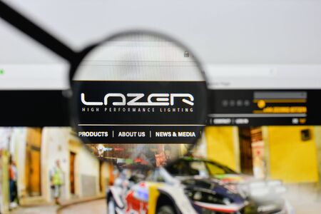 Milan, Italy - August 20, 2018: Lazer Lamps website homepage. Lazer Lamps logo visible.のeditorial素材
