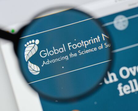 Milan, Italy - August 20, 2018: Global Footprint Network website homepage. Global Footprint Network logo visible.のeditorial素材