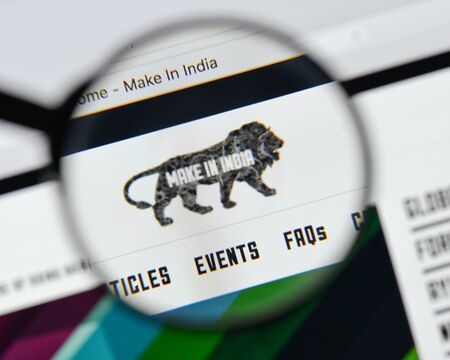 Milan, Italy - August 20, 2018: Make in India website homepage. Make in India logo visible.のeditorial素材