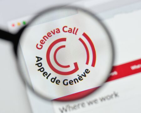 Milan, Italy - August 20, 2018: Geneva Call website homepage. Geneva Call logo visible.のeditorial素材