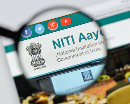 Milan, Italy - August 20, 2018: NITI Aayog website homepage. NITI Aayog logo visible.のeditorial素材