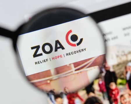 Milan, Italy - August 20, 2018: ZOA website homepage. ZOA logo visible.のeditorial素材