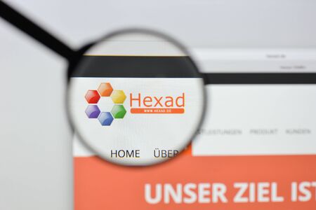 Milan, Italy - August 20, 2018: Hexad website homepage. Hexad logo visible.のeditorial素材