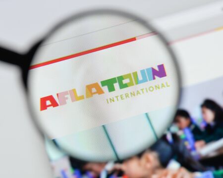 Milan, Italy - August 20, 2018: Aflatoun website homepage. Aflatoun logo visible.のeditorial素材